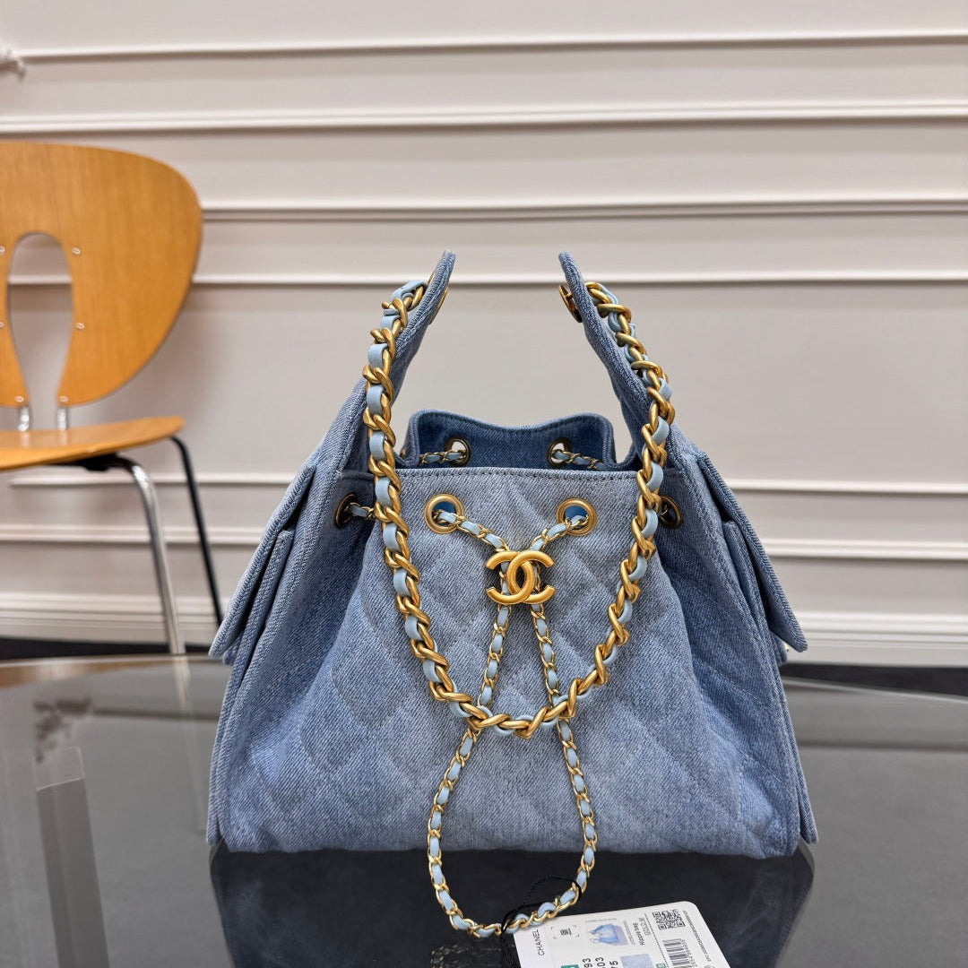 CHANEL 25S HOBO BAG 30 IN BLUE DENIM WITH GOLD HARDWARE