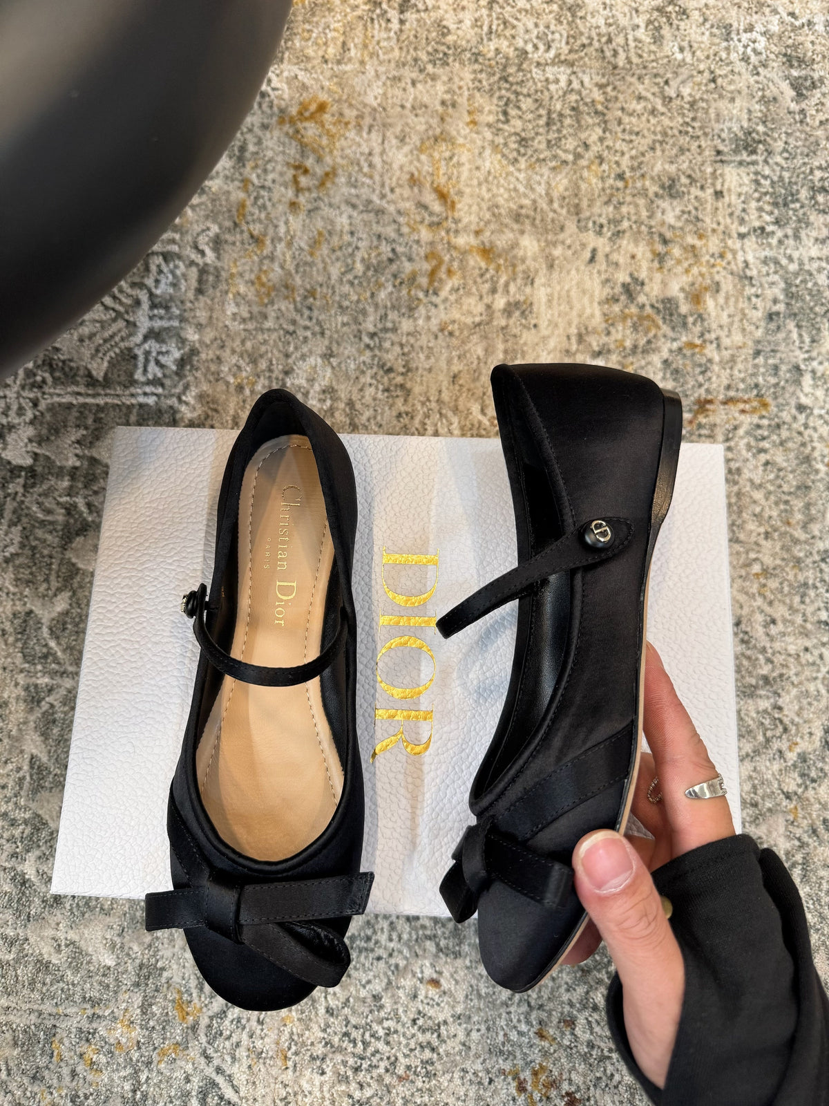 DIOR 25S LOVELY‑D BALLET FLAT 10MM IN BLACK SATIN