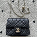 CHANEL 25S CLASSIC FLAP BAG MINI 18 IN BLACK LAMBSKIN WITH GOLD HARDWARE