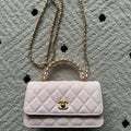 CHANEL 25S CLASSIC WALLET ON CHAIN 19 IN LIGHT PINK LAMBSKIN WITH GOLD HARDWARE