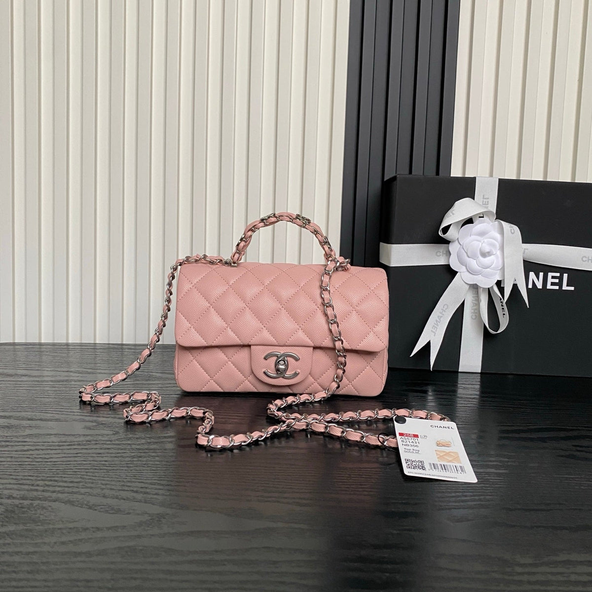 CHANEL 25S FLAP BAG 19 IN LIGHT PINK CALFSKIN SILVER HARDWARE