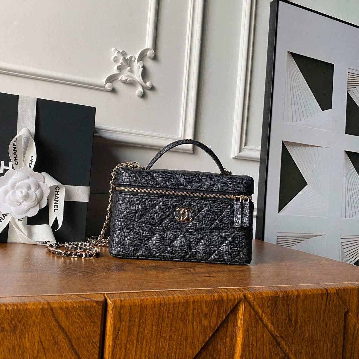 CHANEL 25S VANITY BAG 20 IN BLACK CAVIAR LEATHER