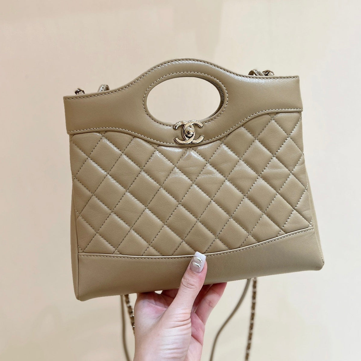CHANEL 25S MINI SHOPPING BAG 23 IN WARM TAUPE CALFSKIN