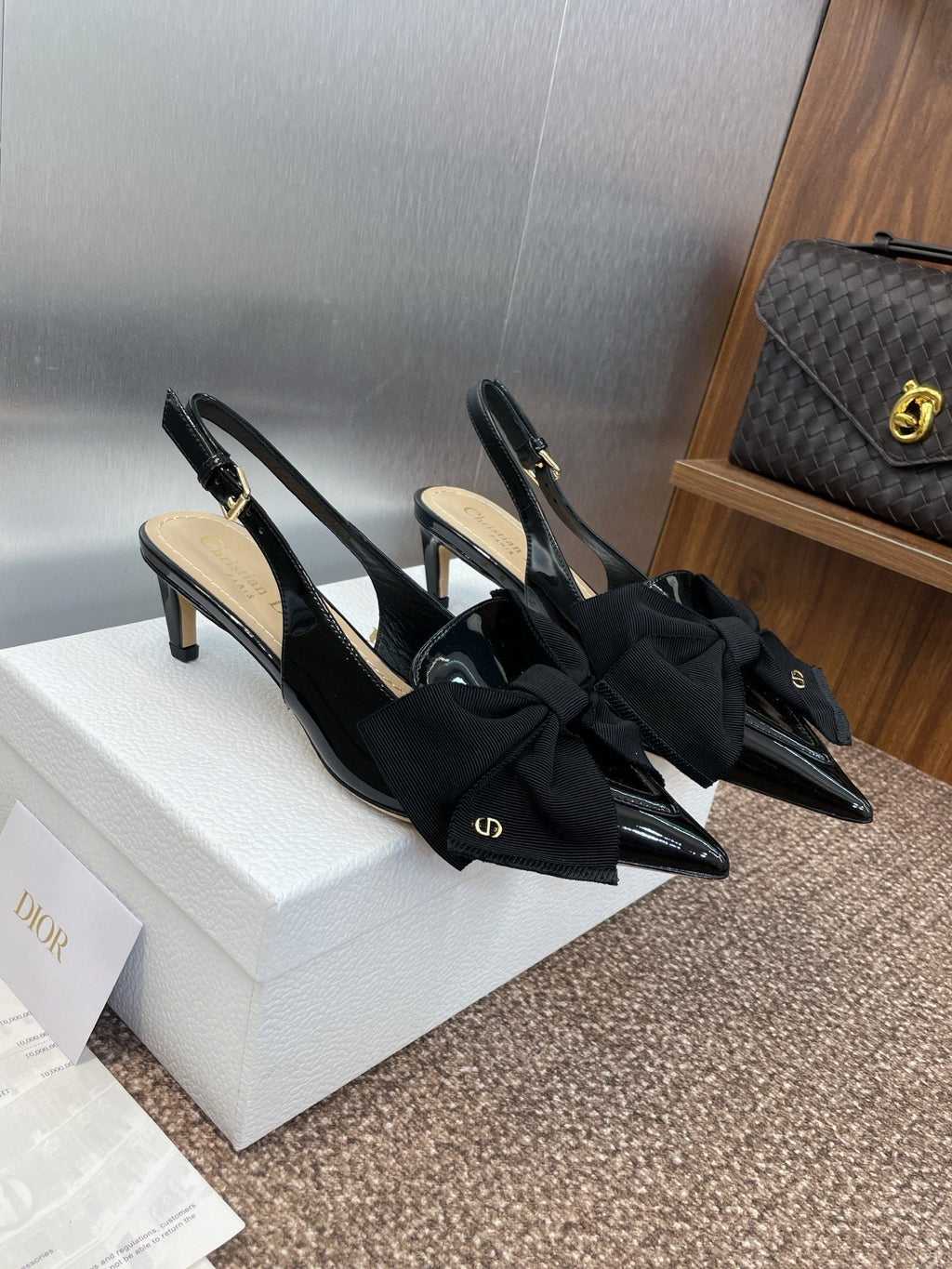 DIOR 25S SLINGBACK PUMP 55MM IN BLACK PATENT CALFSKIN AND GROSGRAIN