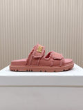 DIOR CLASSIC DOUBLE-STRAP SLIDES 25S IN PEACHY PINK DENIM AND CALFSKIN